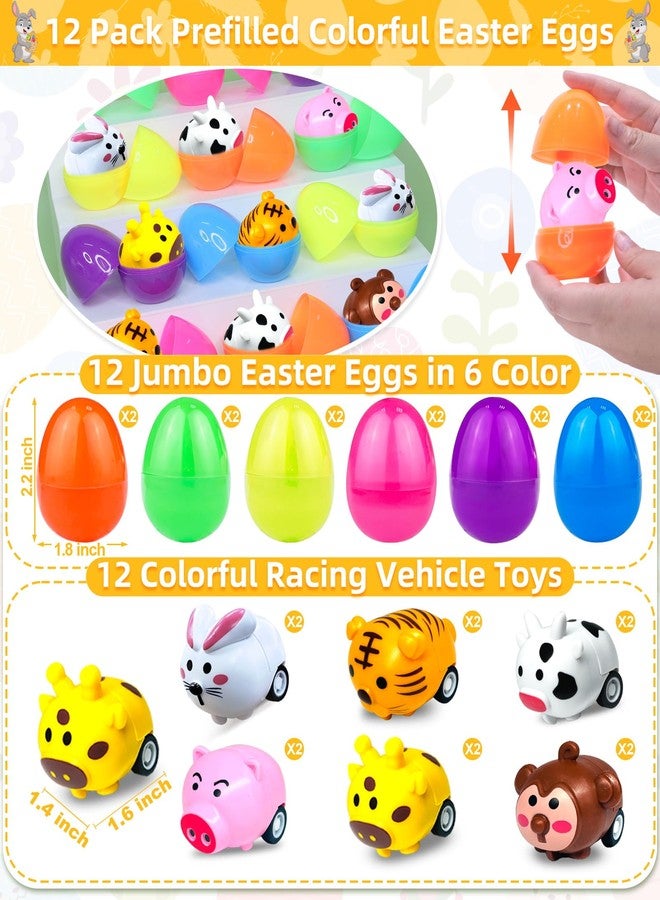 AMENON 12 Pack Prefilled Easter Eggs with Toys Inside, Animals Bunny Pull Back Cars Easter Eggs Filled for Kids Boys Girls Easter Egg Hunt Party Favors Easter Basket Stuffers Essential Filler Classroom Prize - Image 2